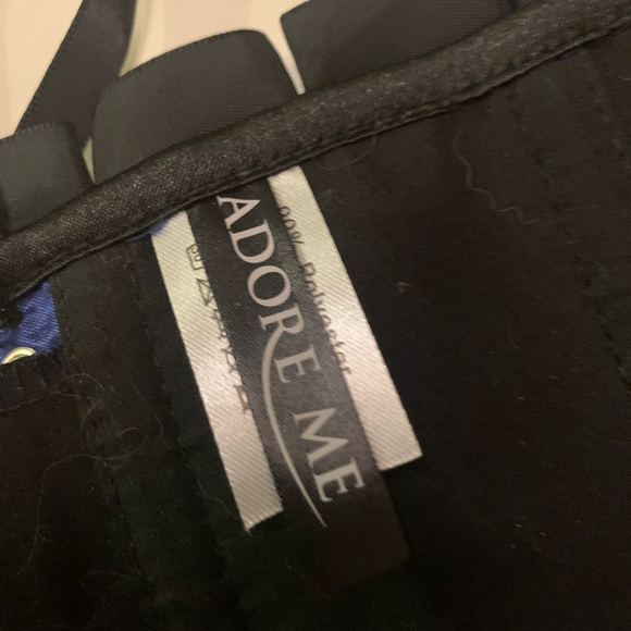 Adore Me lace up back corset in black & royal blue satin . Boudoir, costume Sm - Picture 2 of 6